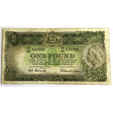 AUSTRALIA 1953 . ONE 1 POUND BANKNOTE . COOMBS/WILSON . FIRST PREFIX HA00